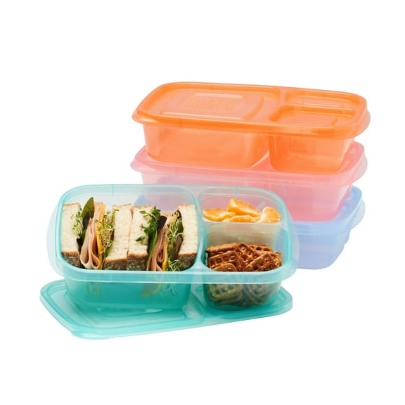 EasyLunchboxes - Original Stackable Lunch Boxes - Reusable 3-Compartment Food Containers for Kids and Adults - Bento Lunch Box for Meal Prep, School, & Work - BPA Free, Set of 4 (Pastels)