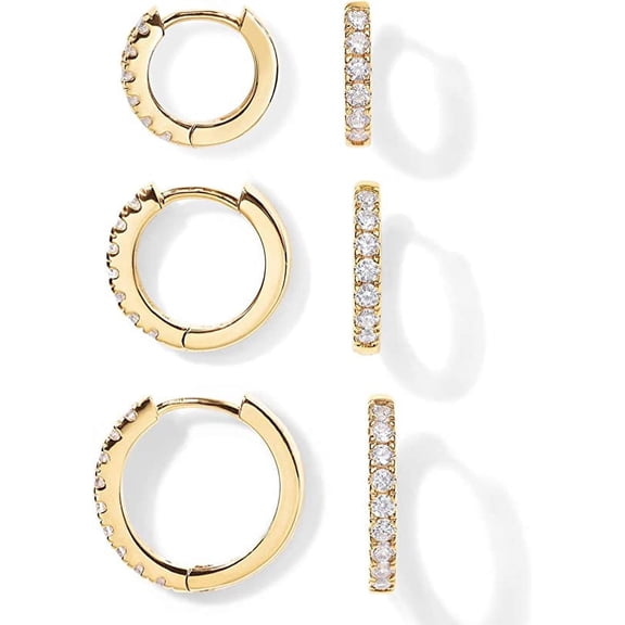 Pavoi Small Hoop Earrings Set, 3 Pack, 18K Yellow Gold