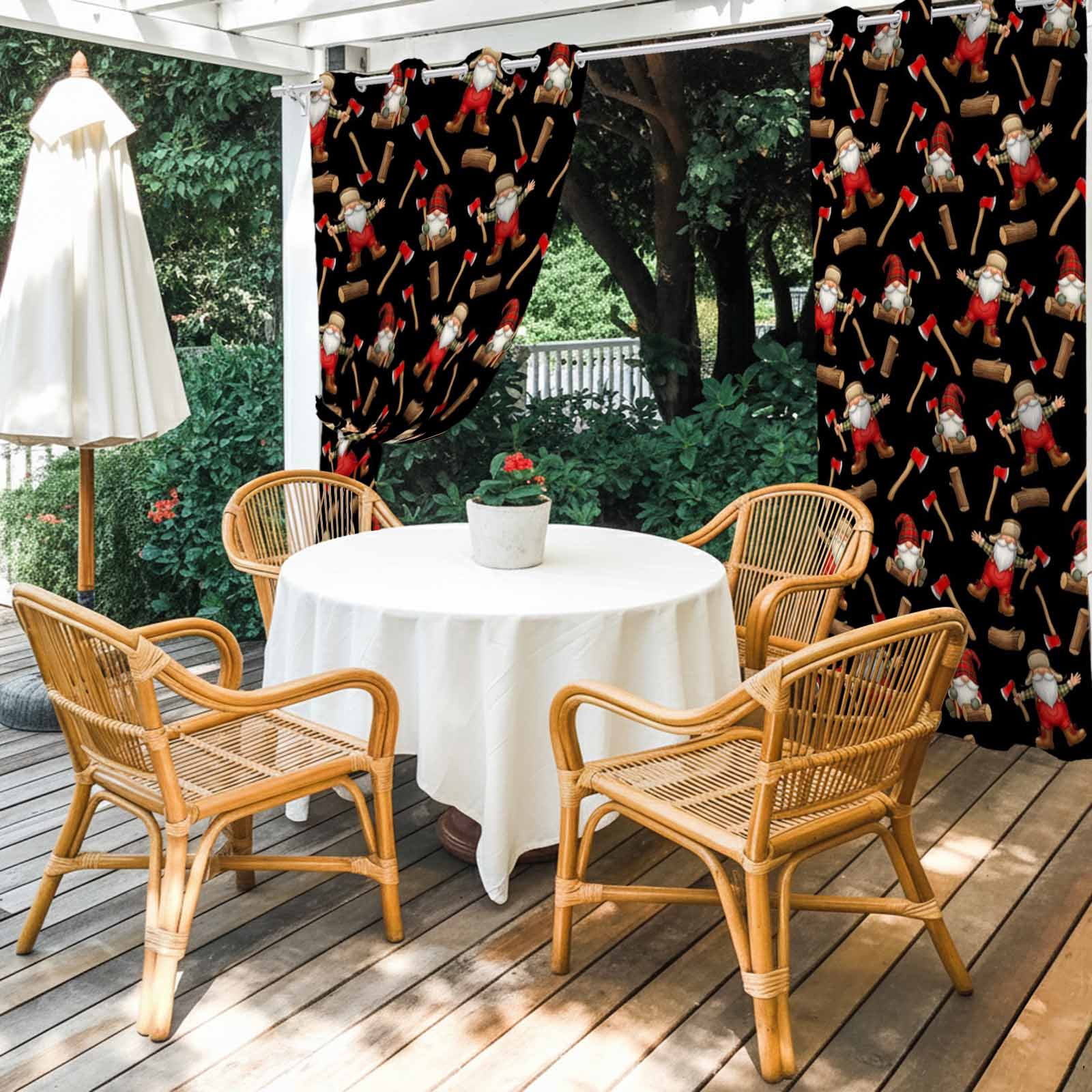 Garden Gnomes Outdoor Curtains for Patio, Playful Rustic Mushroom Garden Country Farm Sunshade Privacy Drapes Grommet Waterproof Outside Curtains for Porch/Cabana/Balcony 54"x 108", 1 Panel