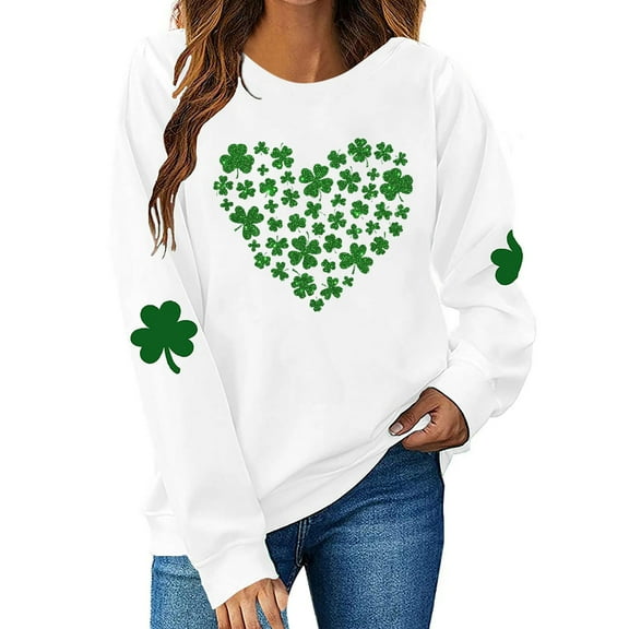 hotojiny St. Patrick's Day Sweatshirts for Women Fashion Long Sleeve Crewneck Cute Pullover Tops Lounge Loose Soft Shirts
