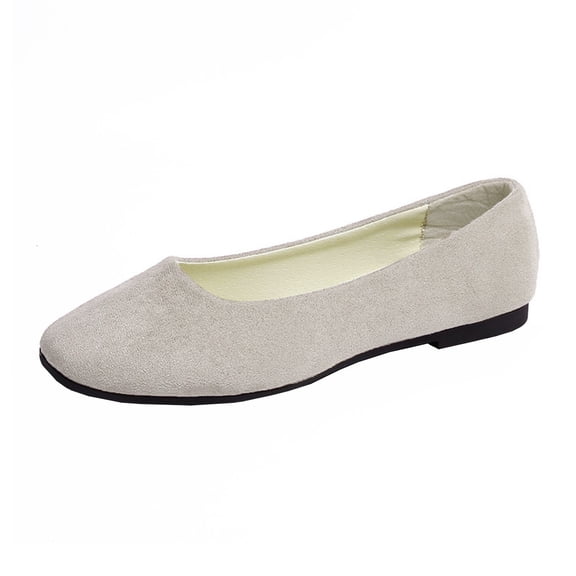IAJDKMEK Square Toe Ballerina Flats for Women - Velvet Slip On Shoes Women Casual Shallow Mouth Lightweight Womens Casual Shoes Daily Wear,Beige 140