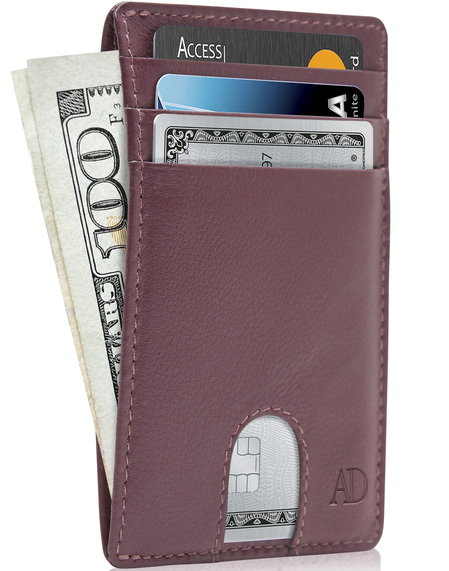 Slim Minimalist Front Pocket Wallets For Men & Women Genuine Leather Credit Card Holder W