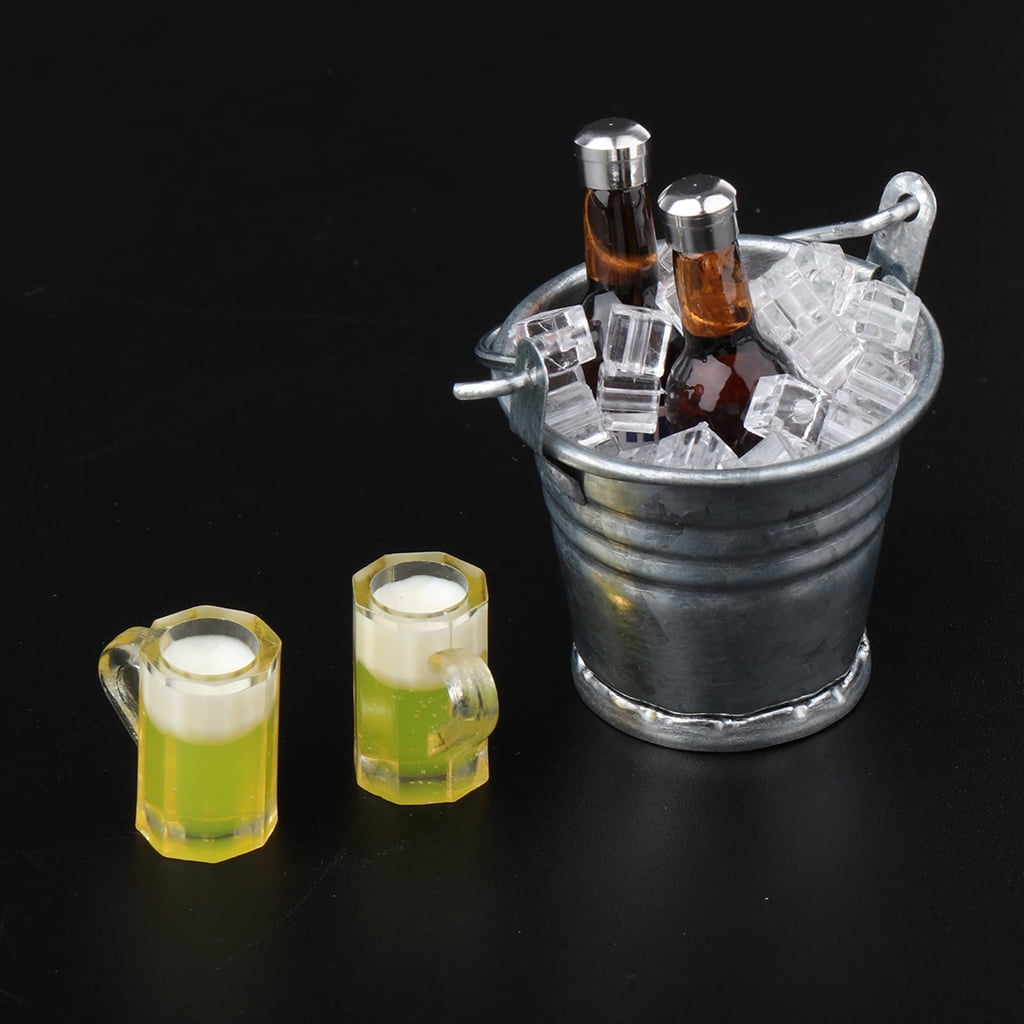 1/12 Dollhouse Mini Ice Bucket Wine Bottle Model Pub Kitchen Accessories 