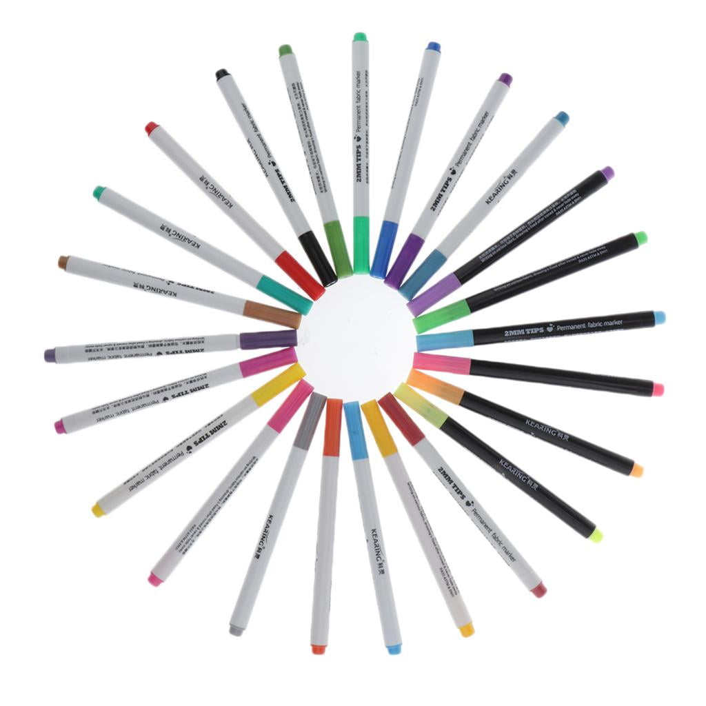 Wxqbjtam 24x Fabric Paint Pens Set 2.0mm DIY T-shirt Bag Art Painting Writing Drawing