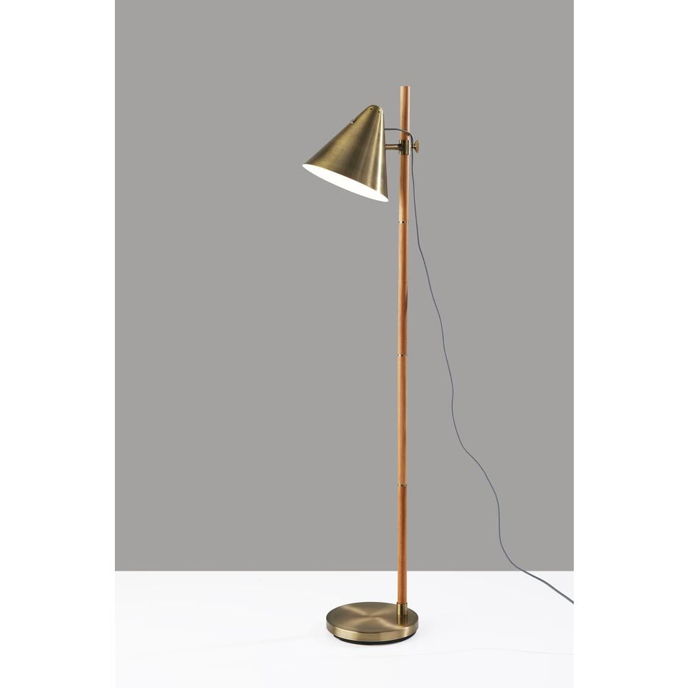 Adesso Bryn 58" Wood/Antique Brass Floor Lamp with Cone Shade (3761-12)