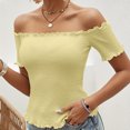 thumbnail image 2 of Diufon Tops for Women Summer Casual Solid Color Ruffle Tees off Shoulder Short Sleeve Blouses, 2 of 7