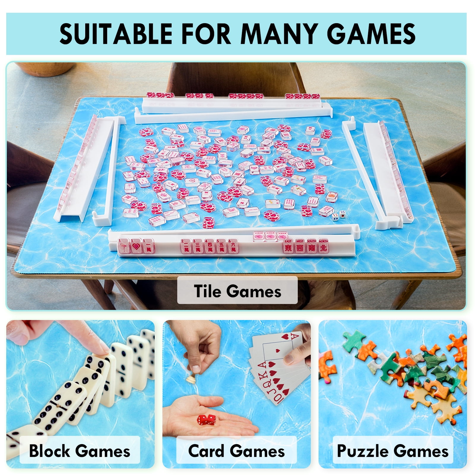 Macaron Water Ripple Game Mat – Anti-Slip, Noise-Reducing for Mahjong/Poker | Perfect for Pool, Patio, Grill & Cooler Events Includes Velvet Bag