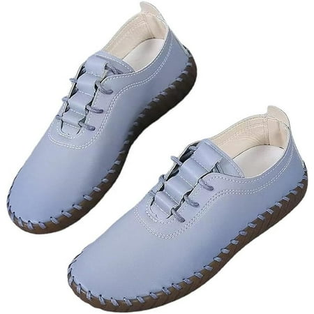 Women s Fashion Comfort Walking Shoes Casual Leather Lace Up Lightweight Breathable Loafers Handmade Slip-On Soft Bottom Flat Shoes