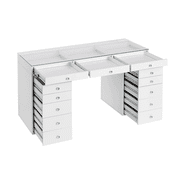 Impressions Vanity SlayStation Pro 2.0 Vanity Table with Clear Glass Top and 13 Drawers