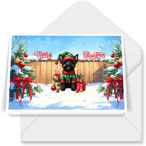 Merry Christmas Woofmas Xmas Noel Cairn Terrier Elf Candy Cane Snow 7x5in Folded Greeting Card Cairns Dog Lover Single Note Card with Envelope - 13017