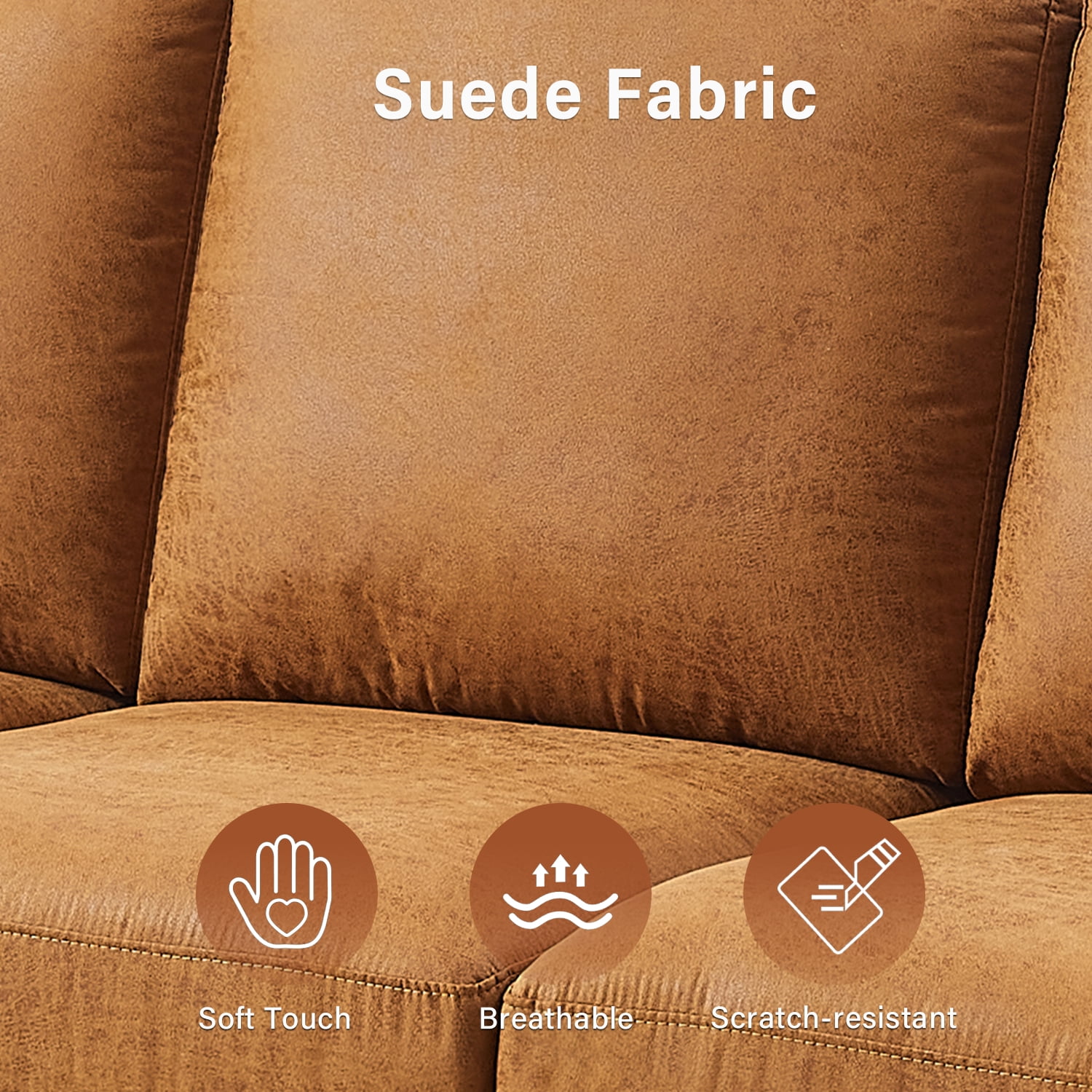 85" Luxury Sofa, 3 Seater Comfortable Suede Faux Leather Sofa with Rolled Arms and Nailhead Trim, Brown