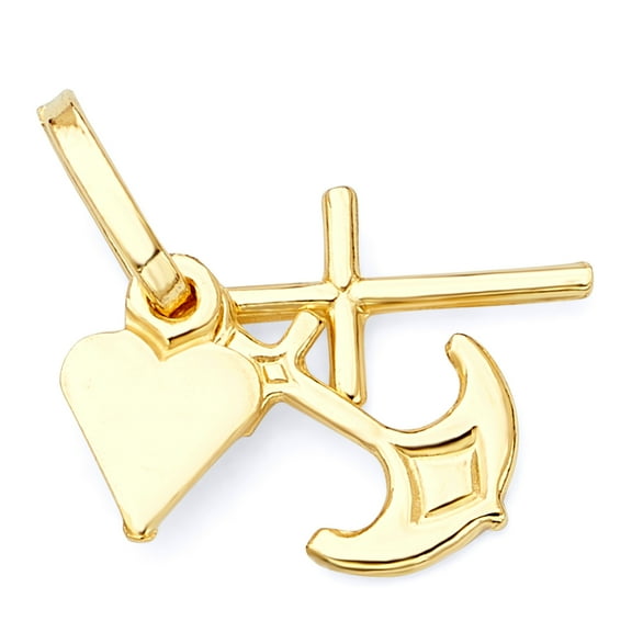 Wellingsale 14K Yellow Gold Polished Tiny Faith, Hope, And Charity Charm Pendant