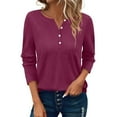 thumbnail image 2 of Red Women's Long Sleeve T-shirt, Women'S Button Long Sleeve T Shirt Round Neck Casual Tunic Top,Women's Long sleeve T-shirt XL, 2 of 8