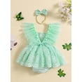thumbnail image 3 of Bagilaanoe Newborn Summer Outfits Baby Girl Rompers Dress Ruffle Sleeveless Bodysuits + Headband 3M 6M 12M 18M 24M Infant Lace Patchwork A-line Dresses, 3 of 9