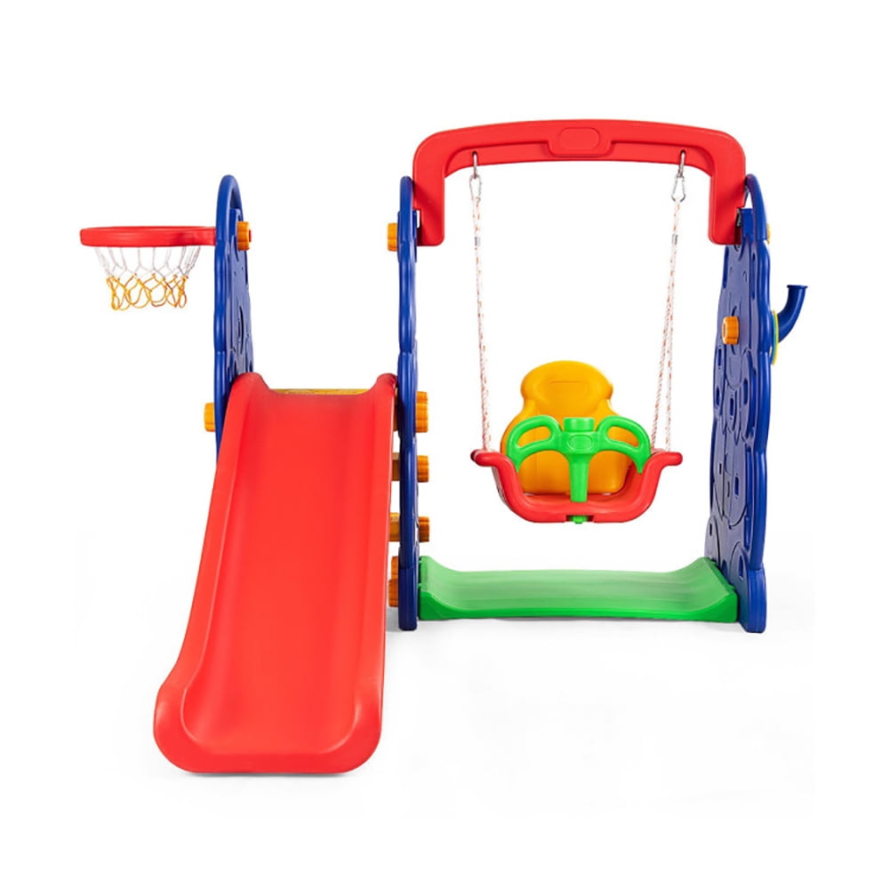 YYAo Toddlers Slide Playset,Kids Climbers Playground,3-in-1 Junior Children Freestanding Design Climber Slide Swing Seat Basketball Hoop