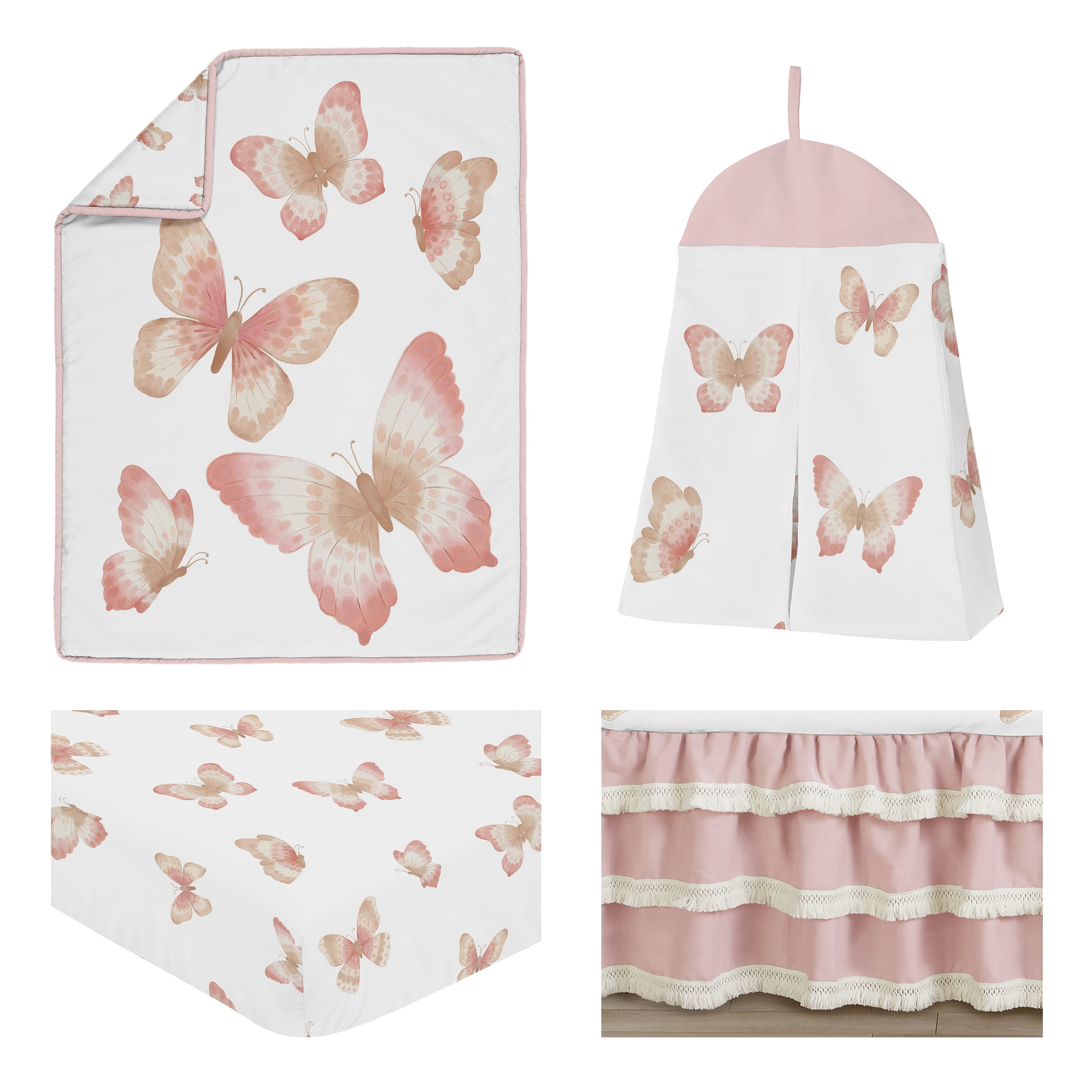Sweet Jojo Designs Butterfly Pink and Taupe 4 Piece Crib Bedding Set