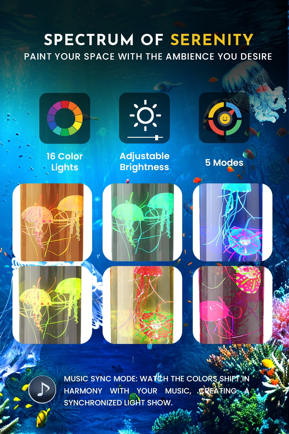 Brewish Jellyfish Lamp with 20W Bluetooth Speaker, 16 Color Changing Mode Aquarium Night Light, Sensory Lights for Autistic Children