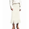thumbnail image 3 of Suede Skirts for Women Fall Winter Midi Pencil Skirt with Tassel Cream White M, 3 of 7