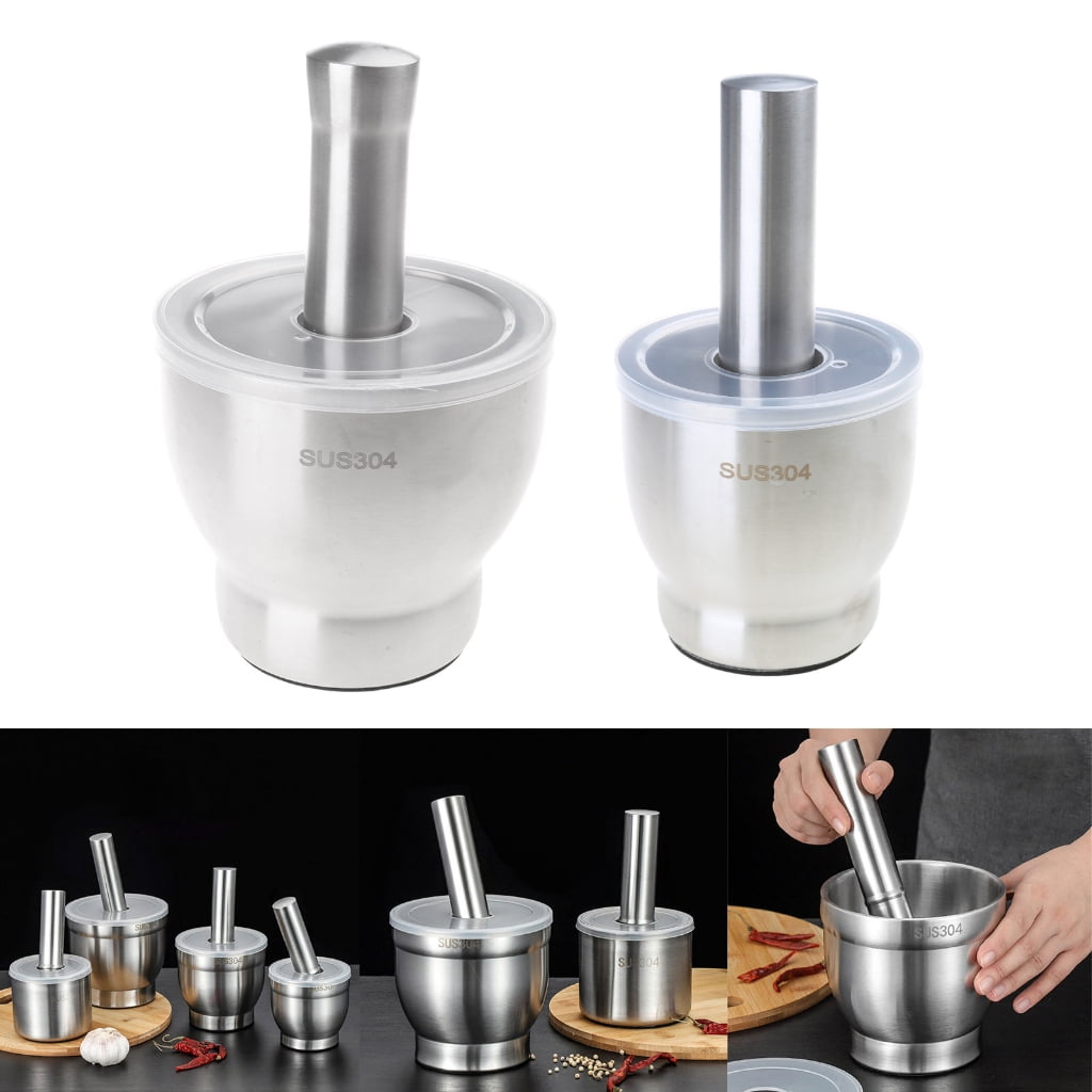 304Stainless Steel Garlic Grinder Salt and Pestle Pedestals Bowl Garlic Press Spices Grinder 304Stainless Steel