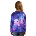 thumbnail image 2 of Xixirimido Axolotl and Galaxy Print Girls Long Sleeve Shirt Kids Crewneck T-Shirts Trendy 3D Graphic Tie-hem Cute Tees for Fall Winter, Size 7-8, 2 of 7