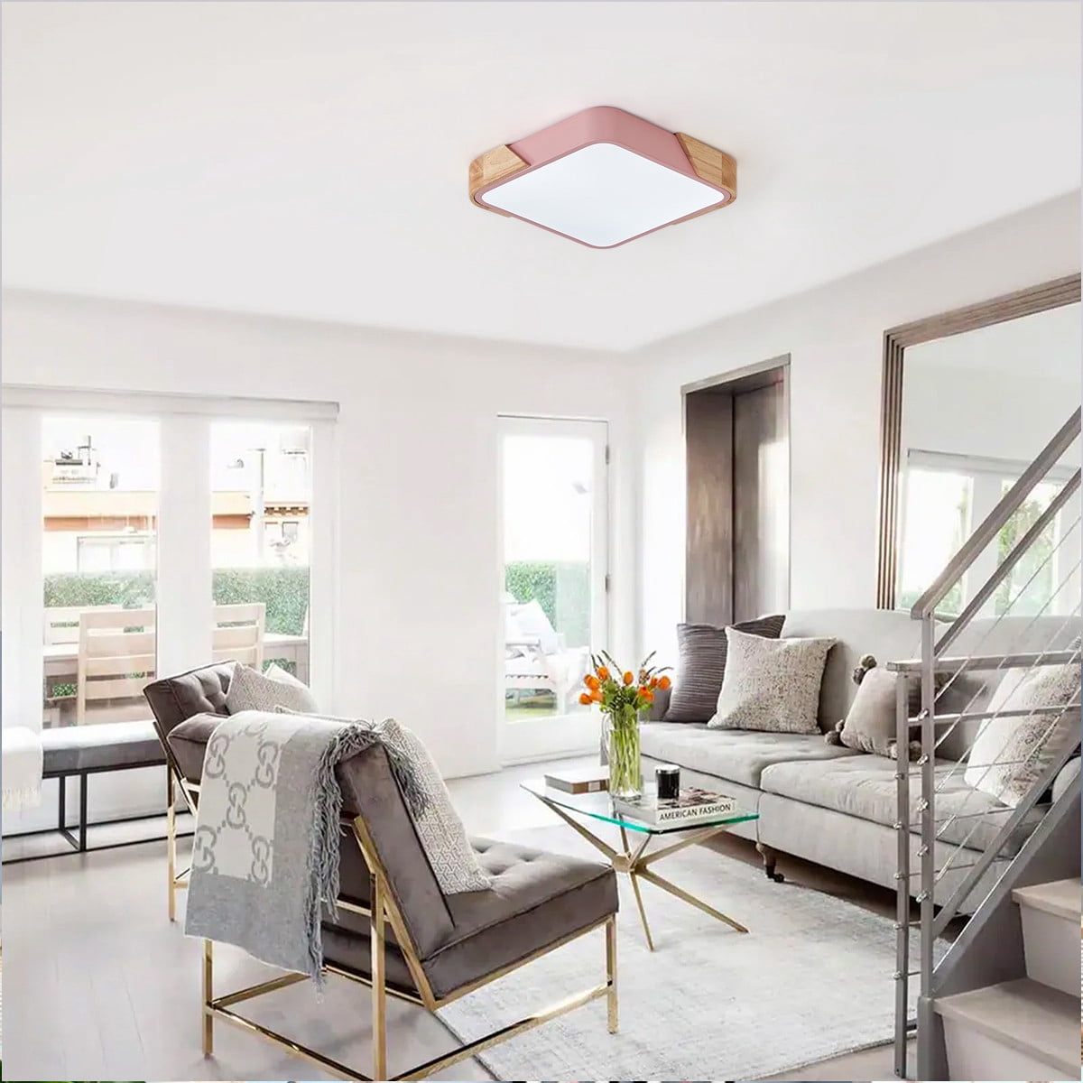15.7 Inch Modern LED Ceiling Light, Contemporary Wood 36W Cold White Light Square Close to Ceiling Light Fixture for Living Room Bedroom Bathroom Kitchen