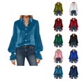 thumbnail image 1 of Hauts en Velours pour Femmes Mode Printemps 2026 Manches Longues Boutonné Col à Revers Chemise Décontractée Blouse, 1 of 5