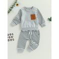 thumbnail image 3 of GXFC Baby Boys Fall Outfits Clothes 6M 1T 2T 3T Kids Boys Long Sleeve Patchwork Sweatshirt and Striped Elastic Waistband Long Pants 2 Piece Casual Cute Autumn Clothing for Toddler Children Boys, 3 of 8