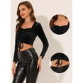 thumbnail image 2 of DARING DIVA Women's Velvet Square Neck Drawstring Puff Crop Top S Black, 2 of 4