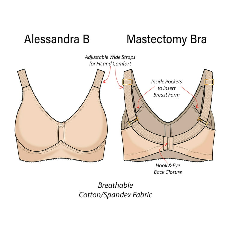 Alessandra B Mastectomy Bra with Pockets Based on Cup Sizes Black