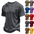 thumbnail image 2 of Mens Henley Shirt Short Sleeve Casual Button Basic Tees Slim Fit Stretch Summer T Shirts Dark Gray S, 2 of 6