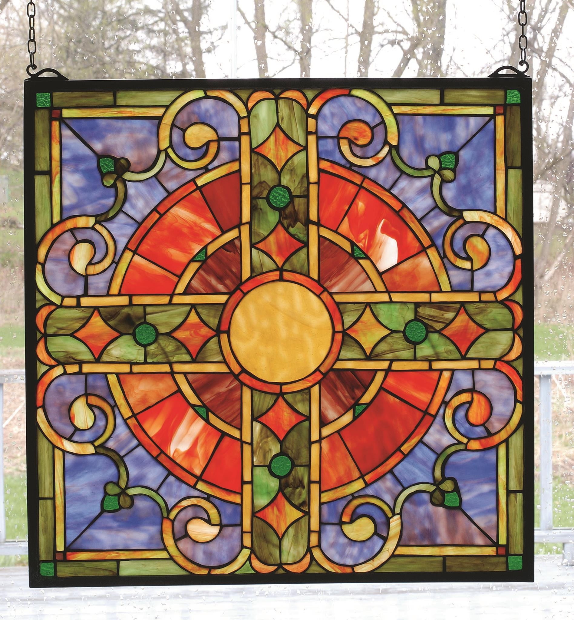 20 Inch W X 20 Inch H Medieval Cross Stained Glass Window