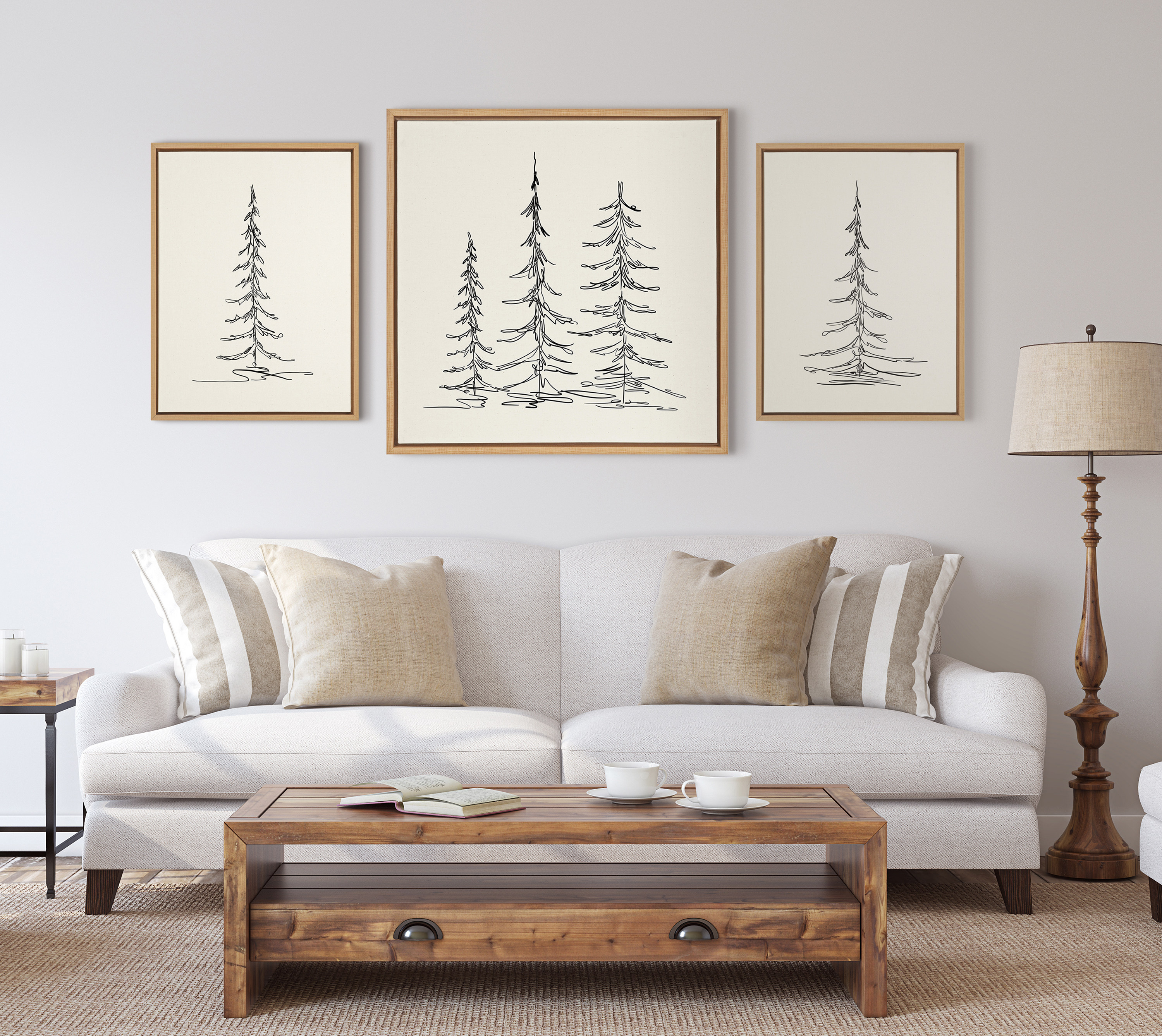 Kate and Laurel Sylvie Minimalist Evergreen Trees Framed Linen Textured  Canvas Wall Art by The Creative Bunch Studio, Set of 2, 18x24 Natural, Modern  Nature Art for Wall
