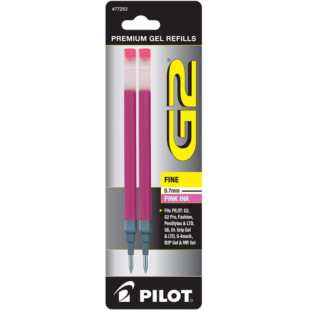 Recambios de tinta de gel Pilot G2 Fine Point de 0,7 mm, color rosa, paquete de 2
