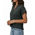 thumbnail image 3 of Women’s Short Sleeve Shirts V-Neck Button Summer 2026 Groove Strip Tops Dressy Casual Work Blouses,Gray,XL, 3 of 6