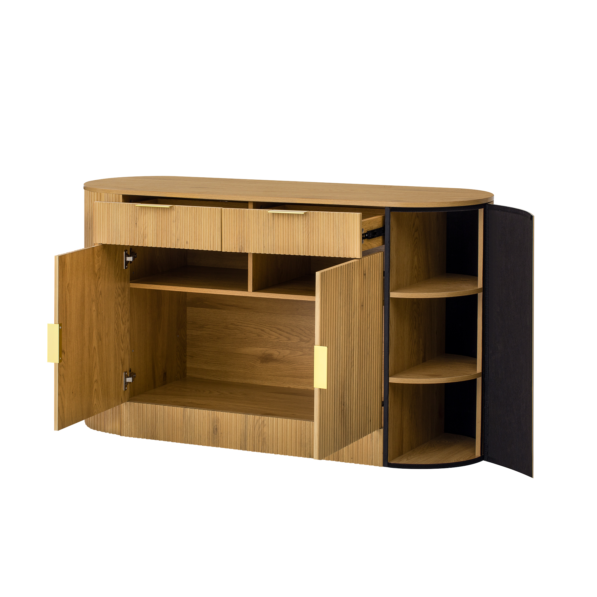Aukfa 55" Modern Accent Storage Cabinet, Sideboard Buffet Console with Stripe Doors & 3 Side Shelves for Living Room/Dining Room/ Bedroom,Natural