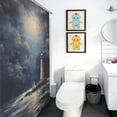 thumbnail image 5 of Lighthouse Sunrise Coast Scenery Pale Blue Tan Waterproof Polyester Quick-Drying Shower Curtain for Bathroom with 12 Hooks, 5 of 8