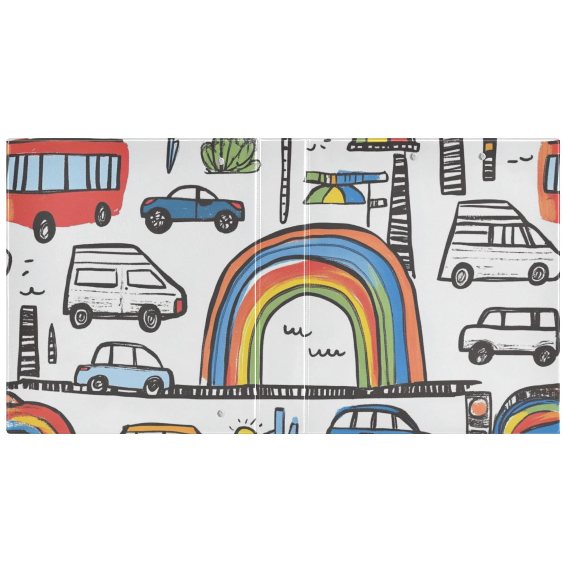 Cars Doodle Rainbows 3 Ring Binders 1.5 inch Hardcover File Folders with Interior Pockets A4 Size Organizer for School Office Hospital