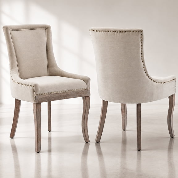 Dining Chairs Set of 2, LEGAHOME Farmhouse Upholstered Dining Side Chairs with High Back, Kitchen Chairs with Solid Wood Legs, Beige, 2 Pcs