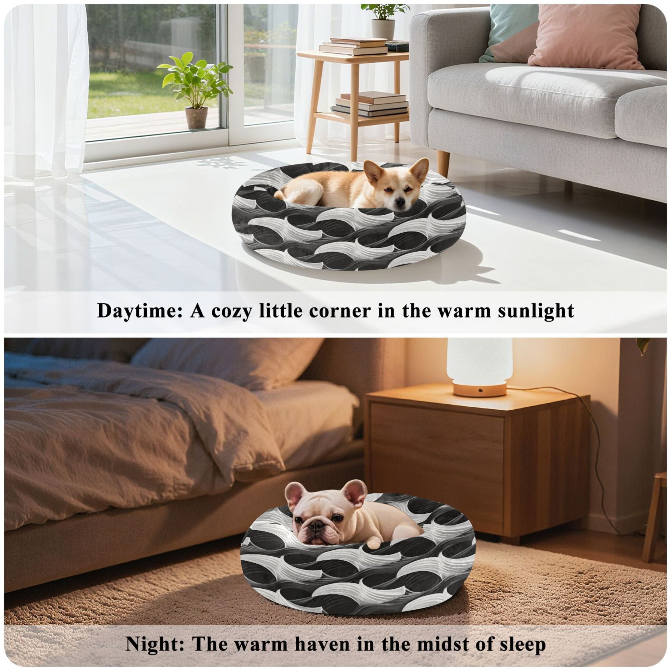 Iauyy Pet Couch Donut Cat Bed for Indoor Cats/Small Dogs Washable & Machine with Non-slip Bottom Calming Cat Furniture, Shapes Overlap Each Other (S)