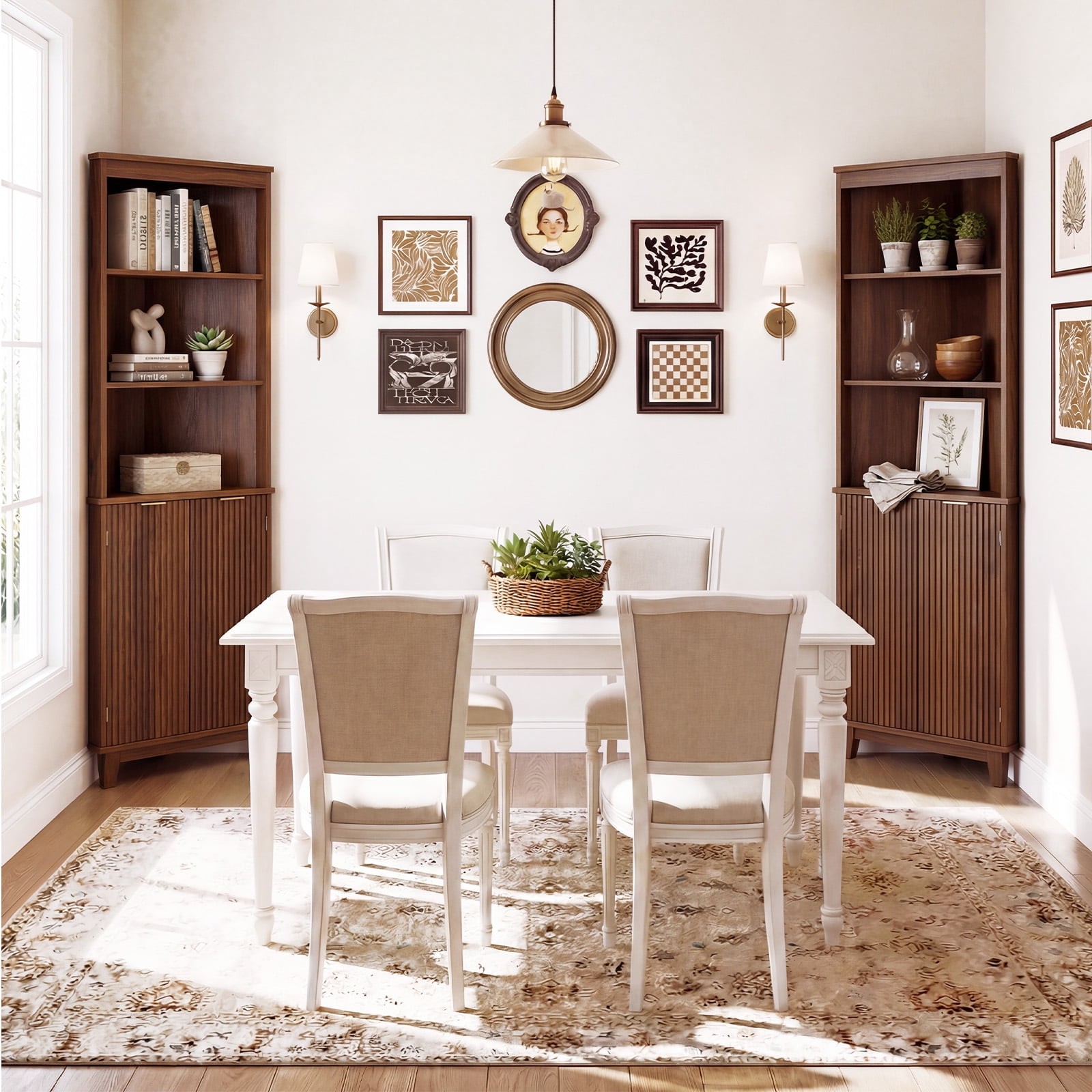 Costway 68" Tall Corner Bathroom Cabinet with Fluted Doors, 6-Tier Bathroom Storage Cabinet Walnut