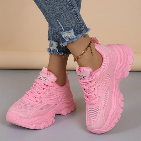

Fashionable and Versatile Thick Sole Mesh Breathable Women s Sports Shoes Chic Comfort All Year Round: Women s Breathable Mesh Platform Sneakers Lace-Up Versatile Style