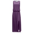 thumbnail image 5 of ZVNAΖH Women's Summer Casual Crew Neck Sleeveless Dresses Side Split Pleated Long Dress Sundress Beach Dress, 5 of 5