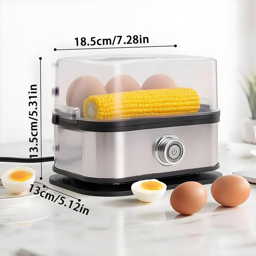 Halreactody Smart Egg Cooker with Auto Shut, Multifunctional Stainless Steel Egg Cooker, Holds up to 6 eggs, also steams other foods, and includes anti-scald tongs for safe handling (1 PCS)