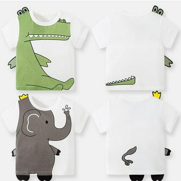 YTDSCS Kids Baby Boys Girls T-Shirt Summer Short Sleeved Tees Toddler Cartoon Dinosaur T Shirts Pullover Crew Neckline Top Cute Casual Shirt Tee Clothes,Sizes 1-8T