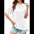 thumbnail image 3 of Blusa de Verano de Corta para Mujer, Estilo Túnica Básica Informal con Cuello Redondo Texturizado y Gran Tamaño S, 3 of 10