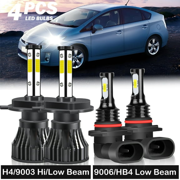 H4 9003 High&Low Beam for Toyota Prius 2004 2005 2006 2007 2008 2009 LED Headlights 9006 Fog Lights 4pcs