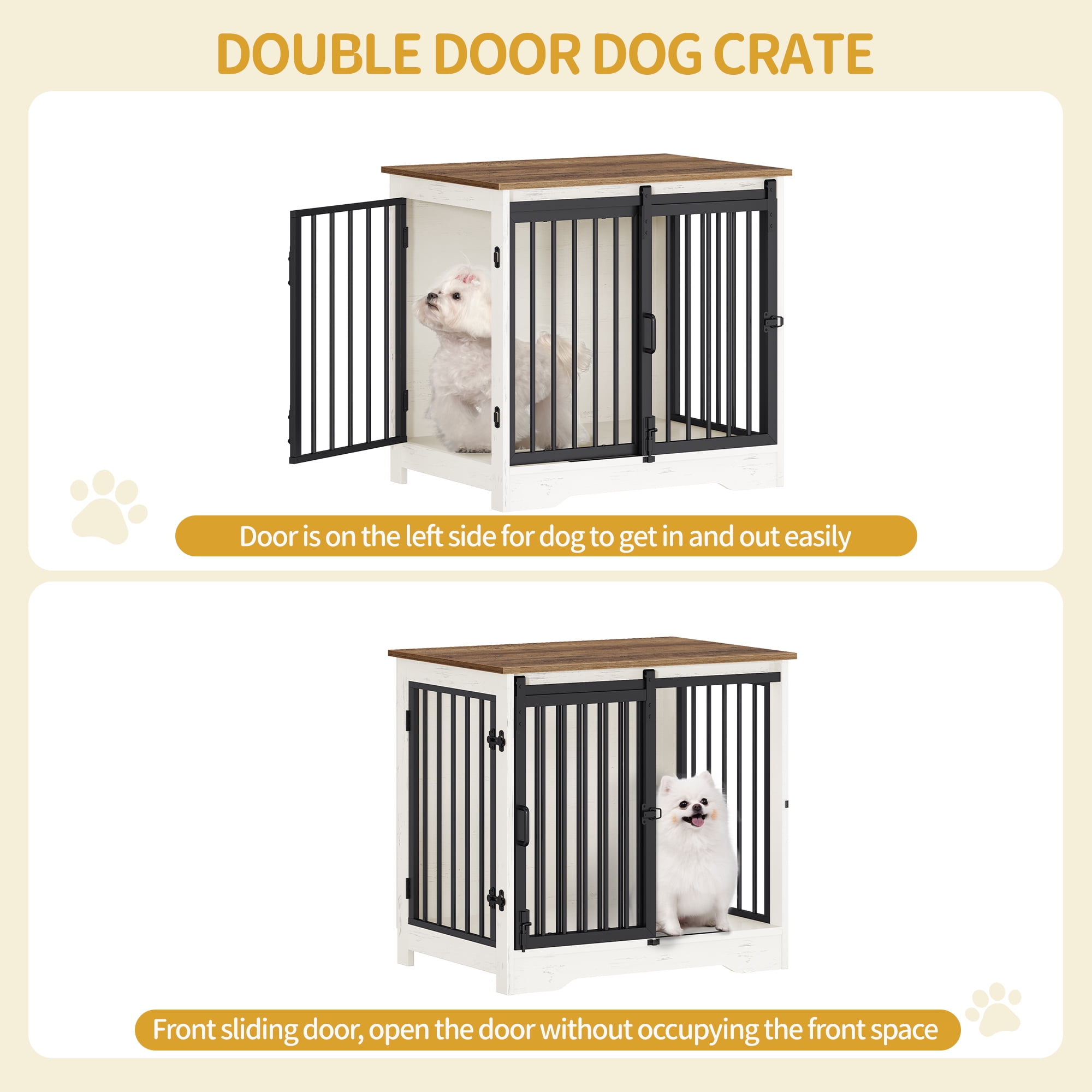 27.2"Dog Crate Furniture with Barn Door,Wooden Pet Cage End Table for Small Medium Dogs up to 22 lb