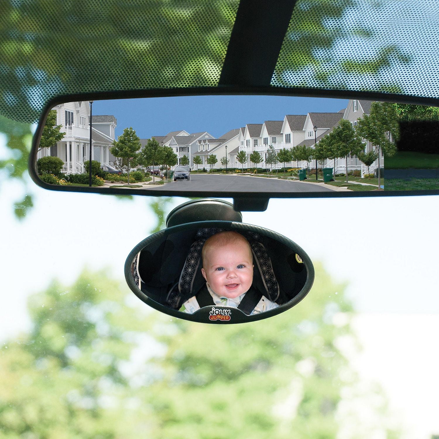 Jolly Jumper Driver’s Mini Baby Mirror | Adjustable Windshield-Mounted Mirror with Suction Lock | For Front & Rear-Facing Car Seats