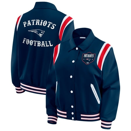 Women's WEAR by Erin Andrews Navy New England Patriots Varsity Lightweight Full-Snap Jacket