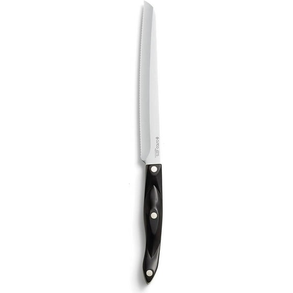 CUTCO Model 3729 Santoku-Style Carver with 8.2" Double-D serrated edge blade and 5.5" Classic Dark Brown handle (often called "Black").